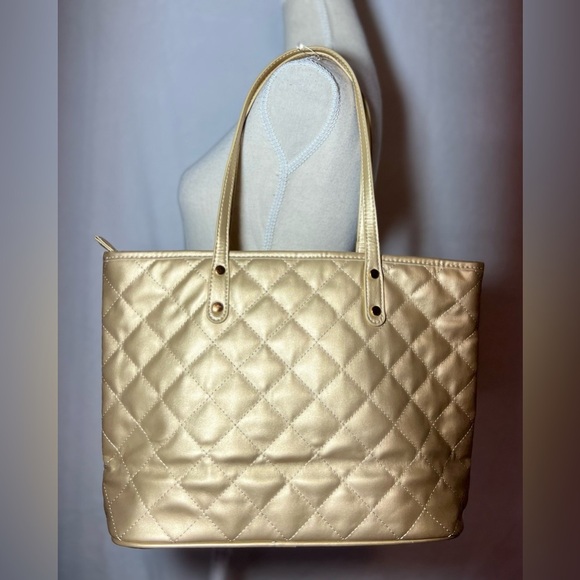Montana West Metallic Gold Quilted Tote 10”x 14”x 5” Zipper Closure - Picture 2 of 10